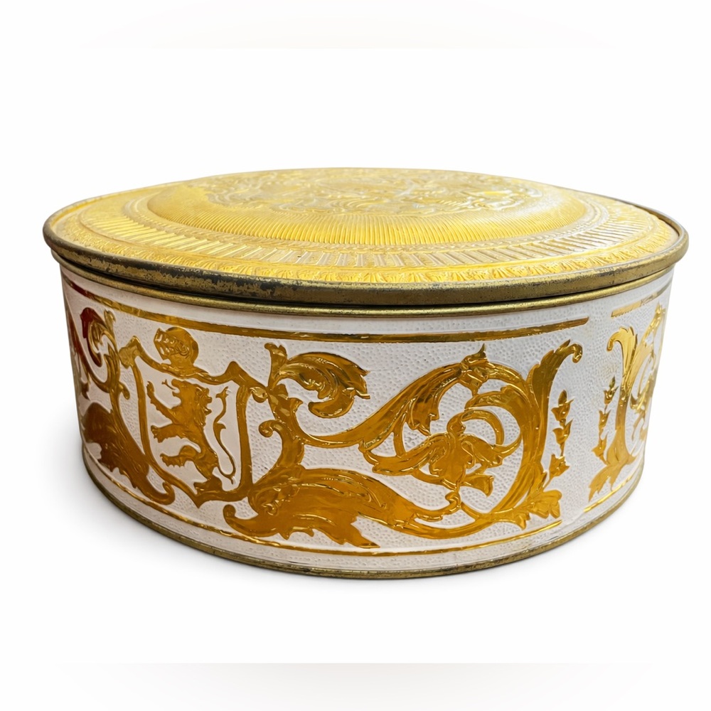 Elegant Gold and White Decorative Tin